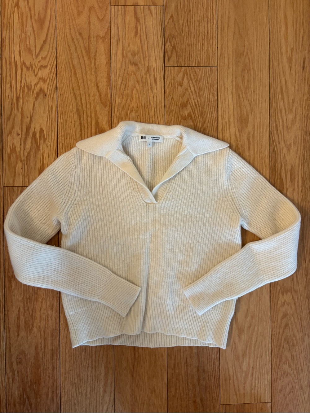 Women's Cream Ribbed Collar Sweater